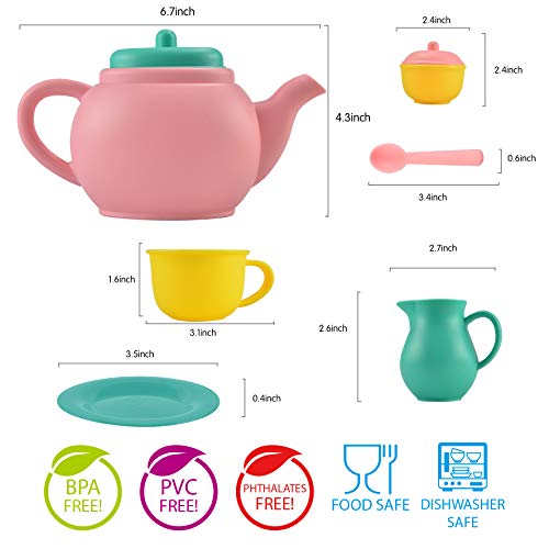 JOYIN 18 Pcs Juego de té y Platos de Juguete para Merienda Playact Juguetes de Cocina con tetera y tazas para Niños Niñas (Colores al azar)