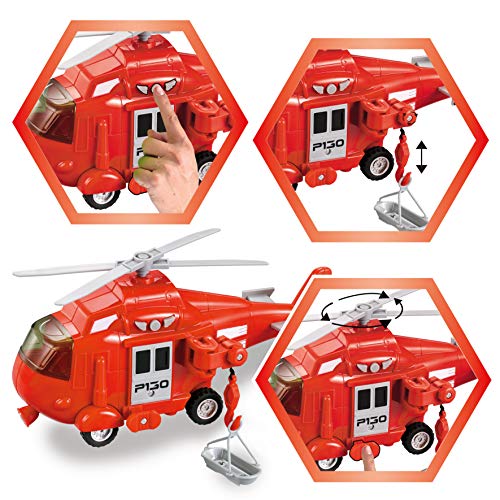 JOYIN 3 en 1 Vehículo de Rescate de Bombero, helicóptero, Ambulancia y camión de Bomberos, con luz y Sonido