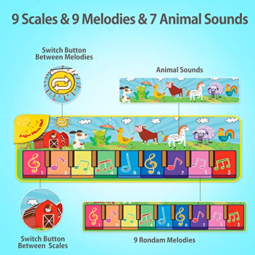 Joyjoz Alfombra de Piano con 25 Sonidos, Alfombra Musical de Teclado para Bebé, Alfombra Piano de Animales para Niños Niñas de 1 a 5 Años (100*36cm)