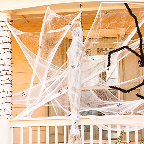 Joyjoz Telaraña Halloween, Decoración de Halloween, Tela de araña 1000 pies Cuadrados con 12 arañas Falsas para Halloween Decoracion Fiesta