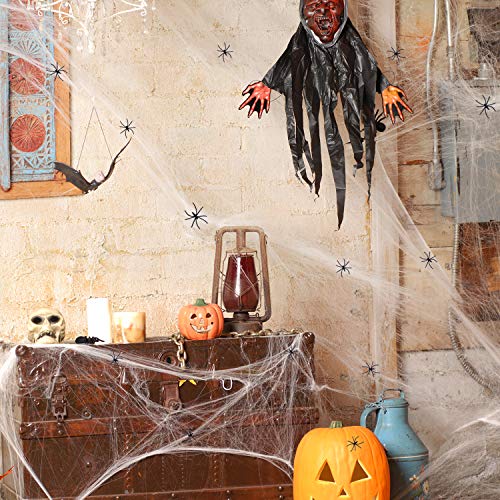 Joyjoz Telaraña Halloween, Decoración de Halloween, Tela de araña 1000 pies Cuadrados con 12 arañas Falsas para Halloween Decoracion Fiesta
