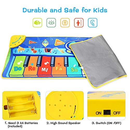 joylink Alfombra de Piano, Alfombra Musical Teclado Alfombra Musical para Niños Alfombra Musical de Teclado 10 Teclas y 8 Instrumentos de Animales para Bebé Niño Niña (130*48cm)