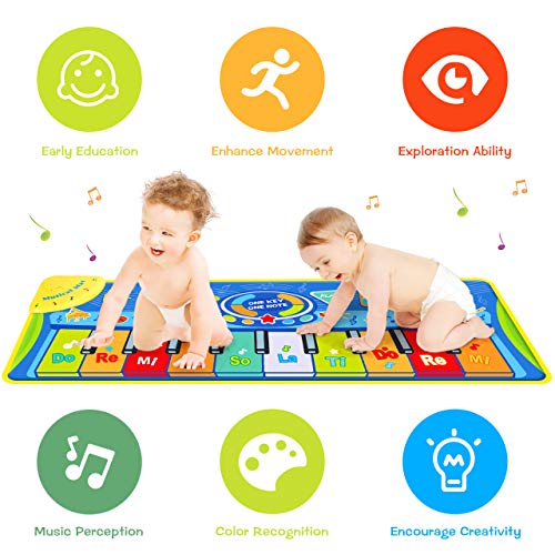joylink Alfombra de Piano, Alfombra Musical Teclado Alfombra Musical para Niños Alfombra Musical de Teclado 10 Teclas y 8 Instrumentos de Animales para Bebé Niño Niña (130*48cm)