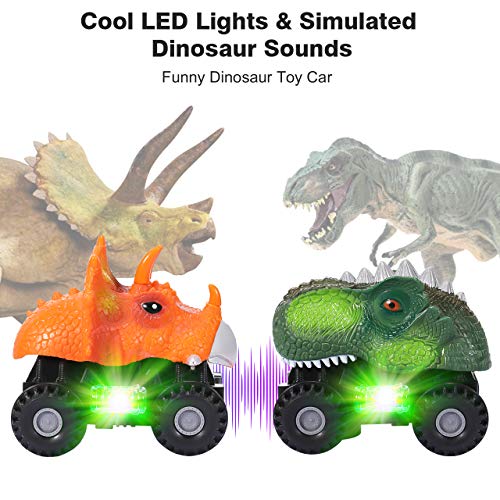 joylink Dinosaurio Coche, 2 Pcs Juguetes de Dinosaurios Coche con Luces LED y Sonido Realista Dinosaurio Juguete Coche Regalos de Cumpleaños para Niños Juguetes para Niñas de 3-8 Años