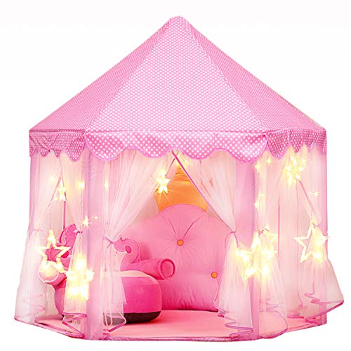 joylink Juego de Castillo, Princesa Interior Tiendas Tienda de Juego para niños al Aire Libre Portable Gran Playhouse con pequeñas Luces de Estrellas, 53 '' x 55 '' (DxH) (Rosado 2)