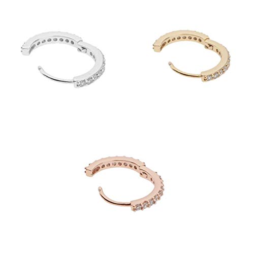 joyMerit 3X Pendientes Huggie para Mujer Cobre Tono Plateado CZ Lóbulos Perforaciones De Oreja 10 Mm