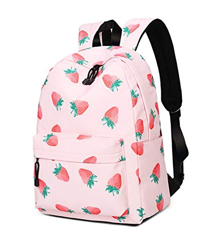 Joymoze Bonita Mochila Escolar Impermeable para Niños y Niñas - Cartera Ligera de Estampado Elegante Fresa