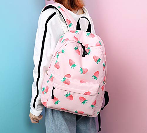 Joymoze Bonita Mochila Escolar Impermeable para Niños y Niñas - Cartera Ligera de Estampado Elegante Fresa