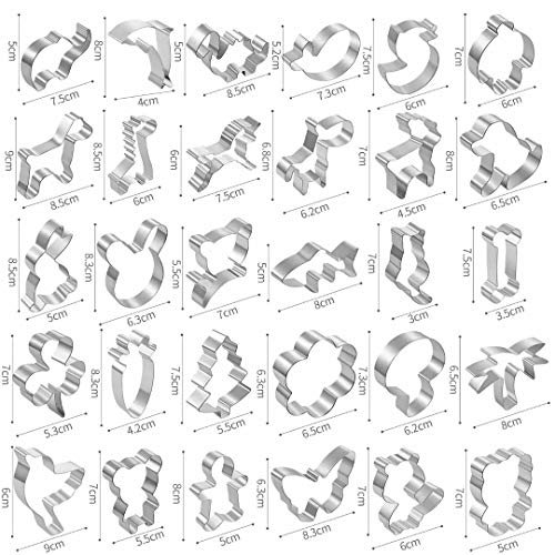 Joyoldelf 30 Moldes para Galletas Moldes Galletas Acero Inoxidable para Pastel, Cookie, Fondant