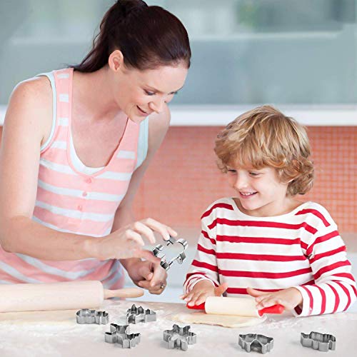 joyoldelf Moldes de Galletas, 7PCS Cortadores de Galletas Pan de Jengibre, Árbol de Navidad, Copo de Nieve, Reno, Muñeco de Nieve, Papá Noel, Campana para Niños, 100pcs Bolsa de Dulces