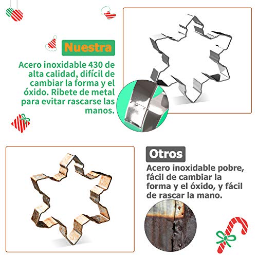 joyoldelf Moldes de Galletas, 7PCS Cortadores de Galletas Pan de Jengibre, Árbol de Navidad, Copo de Nieve, Reno, Muñeco de Nieve, Papá Noel, Campana para Niños, 100pcs Bolsa de Dulces