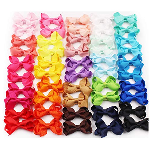 Joyoyo - 50 lazos para el pelo de bebé y niñas, 2 en mini pinzas de cocodrilo, totalmente cubiertos con cinta de grogrén accesorios para el pelo para Ba