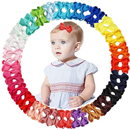 Joyoyo - 50 lazos para el pelo de bebé y niñas, 2 en mini pinzas de cocodrilo, totalmente cubiertos con cinta de grogrén accesorios para el pelo para Ba