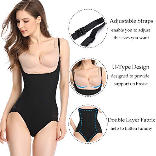 Joyshaper Mujer Body Faja Reductora Modeladora Abdomen Cintura Corsé Bodysuit Postparto Adelgazantes Underbust sin Costuras Escote por Debajo del Pecho Control de Barriga (Negro, Small)
