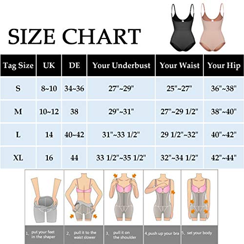 Joyshaper Mujer Body Faja Reductora Modeladora Abdomen Cintura Corsé Bodysuit Postparto Adelgazantes Underbust sin Costuras Escote por Debajo del Pecho Control de Barriga (Negro, Small)