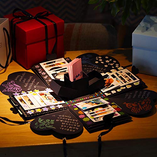 JOYUE Creative Explosion Box Caja de Regalo Sorpresa DIY Photo Album Scrapbook Regalos de Valentín, Cumpleaños, Aniversario (Caja de Regalo Negro)