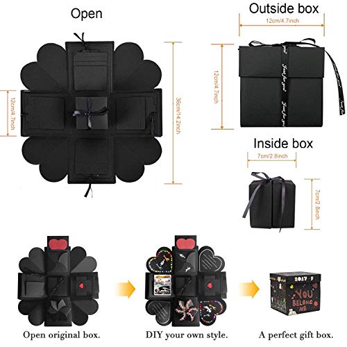 JOYUE Creative Explosion Box Caja de Regalo Sorpresa DIY Photo Album Scrapbook Regalos de Valentín, Cumpleaños, Aniversario (Caja de Regalo Negro)