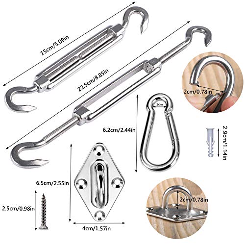 JOYUE Kit de Montaje para Toldo Acero Inoxidable Toldo Fijación Kit para Triángulo, Cuadrado, Rectángulo Toldo(40 Piezas)