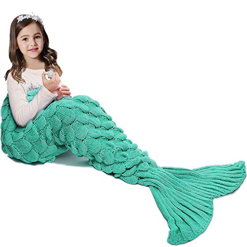 Jr.Hagrid Mermaid Tail Blanket para niñas, Saco de Dormir de Sirena para niños, Manta de Cola de Sirena Hecha a Mano, Regalo de cumpleaños para niñas de 3-8 años (Verde)