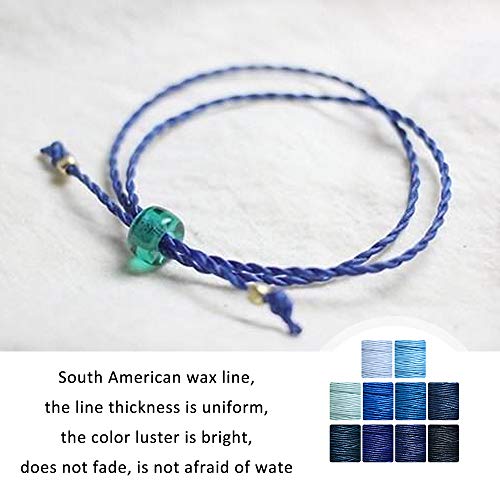 Jroyseter 10 Rollos/Colores Hilo Encerado 0.5mm Cuerda de Cuero Gamuza de imitación Conjunto de DIY Cordón de Algodón Artesanía Haciendo para Hacer Joyería, Collar, Pulsera (Blue)