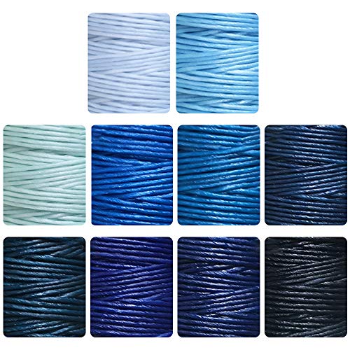 Jroyseter 10 Rollos/Colores Hilo Encerado 0.5mm Cuerda de Cuero Gamuza de imitación Conjunto de DIY Cordón de Algodón Artesanía Haciendo para Hacer Joyería, Collar, Pulsera (Blue)