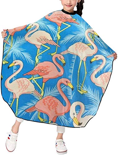 jrtyjrdtyj Capa de Corte para niños Pink Flamingo Palm Tree Kids Haircut Barber Cape for Hair Cutting Professional Home Salon Hairdressing Smock Cover