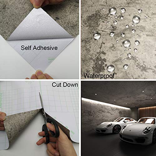 JSEVEM Papel de contacto de grano de concreto gris, autoadhesivo, papel pintado de hormigón industrial, pegatinas para muebles de sótano, garaje, sala de juegos (15.74 "x 118.11")