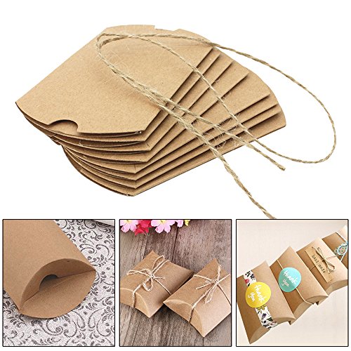 JTDEAL 50 Cajas para Regalo y 50 Cuerda de Yute(64cm), Bolsas de Regalo, Cajas de Papel Kraft Vintage, para Boda Favor Fiesta, para Regalos Pequeñitos de Boda/Cumpleaños/Fiesta - Marrón