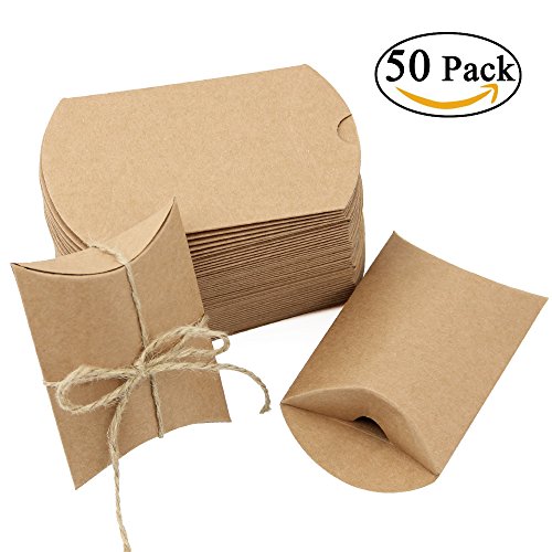 JTDEAL 50 Cajas para Regalo y 50 Cuerda de Yute(64cm), Bolsas de Regalo, Cajas de Papel Kraft Vintage, para Boda Favor Fiesta, para Regalos Pequeñitos de Boda/Cumpleaños/Fiesta - Marrón