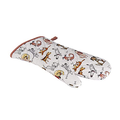 Juego 3 Paño de Cocina, Delantal y Manoplas Horno, 100% Algodón Diseño de Divertido Perros, Regalos Originales para Mujer, Cocineros y Amantes de los Perro