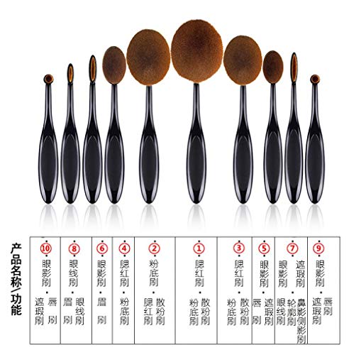 Juego de 10 brochas de maquillaje tipo cepillo de dientes con mango negro Bb Cream Brush 10 Brochas para base de maquillaje herramientas