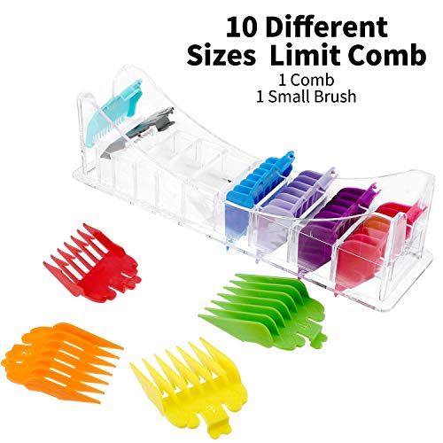 Juego de 12 Piezas Accesorios de Guía de Peines de Límite de Cortapelos Peine Guía de Corte con Cepillo y Peine para Peine Recortador de Pelo Afeitadora Eléctrica, 10 Colores, 10 Tamaños