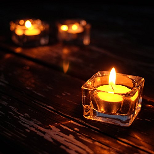 Juego de 12 - Portavelas de vidrio cuadrado | Ideal para bodas, decoración del hogar, fiestas, centro de mesa y regalo| Vidrio transparente de alta calidad| Diseño moderno | M&W