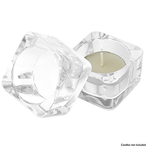 Juego de 12 - Portavelas de vidrio cuadrado | Ideal para bodas, decoración del hogar, fiestas, centro de mesa y regalo| Vidrio transparente de alta calidad| Diseño moderno | M&W