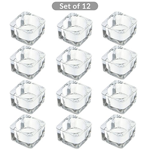 Juego de 12 - Portavelas de vidrio cuadrado | Ideal para bodas, decoración del hogar, fiestas, centro de mesa y regalo| Vidrio transparente de alta calidad| Diseño moderno | M&W