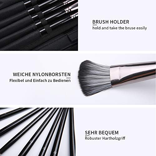 Juego de 18 Pinceles de pintura Brochas de pintura con estuche,esponja, paleta de cuchillos y Tablero de dibujo para pintura acrílica al óleo y guache acuarela pintura corporal creativa negras
