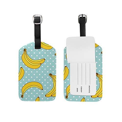 Juego de 2 etiquetas de equipaje con diseño de plátanos dulces con lunares, para maleta