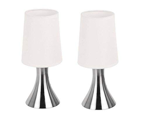 Juego de 2 lámparas para mesita de noche - Con función táctil - Acero inoxidable/blanco