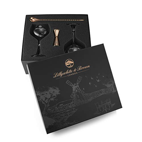 Juego de 2 vasos de ginebra con medida espiritual/jigger y cuchara de cóctel. Gran Gin Glass (560 ml) - Cobre