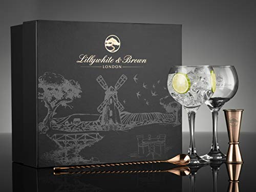 Juego de 2 vasos de ginebra con medida espiritual/jigger y cuchara de cóctel. Gran Gin Glass (560 ml) - Cobre