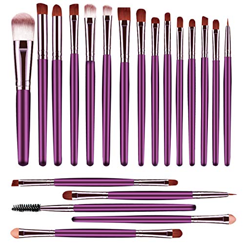 Juego de 20 brochas de maquillaje, base en polvo, sombra de ojos, delineador de ojos, brochas cosméticas para labios, kit de aseo (morado y marrón) ideal para uso profesional y diario