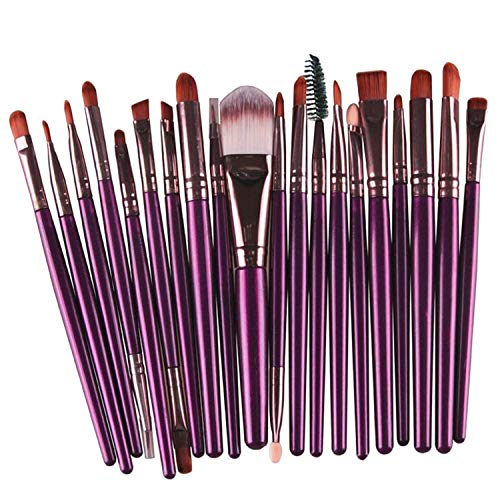 Juego de 20 brochas de maquillaje, base en polvo, sombra de ojos, delineador de ojos, brochas cosméticas para labios, kit de aseo (morado y marrón) ideal para uso profesional y diario