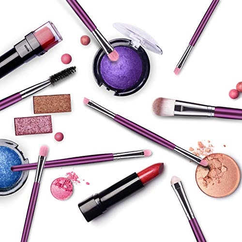 Juego de 20 brochas de maquillaje, base en polvo, sombra de ojos, delineador de ojos, brochas cosméticas para labios, kit de aseo (morado y plata) ideal para uso profesional y diario