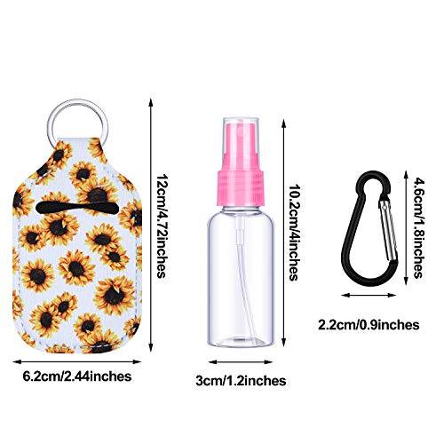 Juego de 24 Fundas de Llavero de Botella de Viaje, Incluye 8 Botellas de Spray de Viaje Contenedores Botella Vacía Transparente, 8 Fundas de Llaveros de Barra de Labios y 8 Ganchos de Resorte