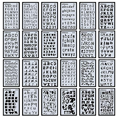Juego de 24 plantillas de letras del alfabeto para diarios, suministros de papelería, álbumes de recortes, pintura, dibujo, manualidades, accesorios, 10,16 x 17,8 cm