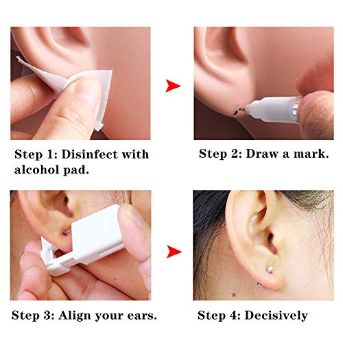 Juego de 4 piercings desechables para la oreja, herramienta de seguridad para la sepsis, sin dolor, con 4 aretes