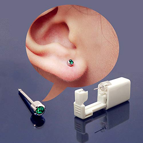 Juego de 4 piezas de pistola de perforación de oreja desechable con pendientes de oreja sin dolor, herramienta para niñas, mujeres y hombres (rubí y azul claro)