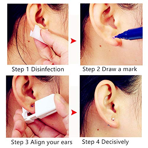 Juego de 4 piezas de pistola de perforación de oreja desechable con pendientes de oreja sin dolor, herramienta para niñas, mujeres y hombres (rubí y azul claro)