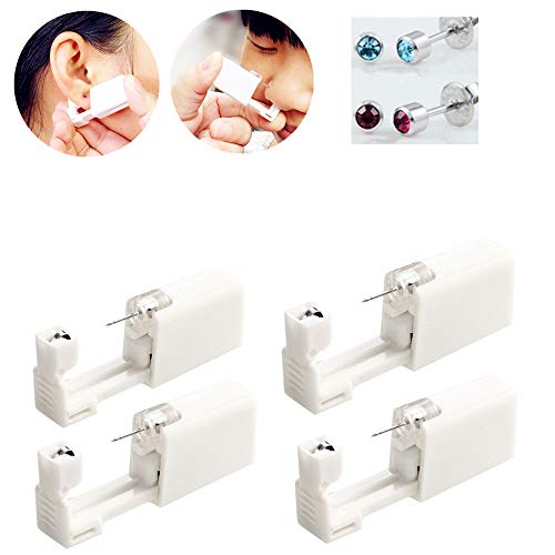 Juego de 4 piezas de pistola de perforación de oreja desechable con pendientes de oreja sin dolor, herramienta para niñas, mujeres y hombres (rubí y azul claro)