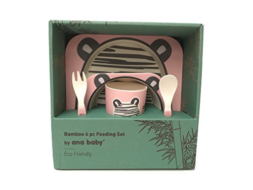 Juego de 5 piezas para comer, 100% de fibra de bambú, respetuoso con el medio ambiente, se puede lavar en el lavavajillas. Zebra